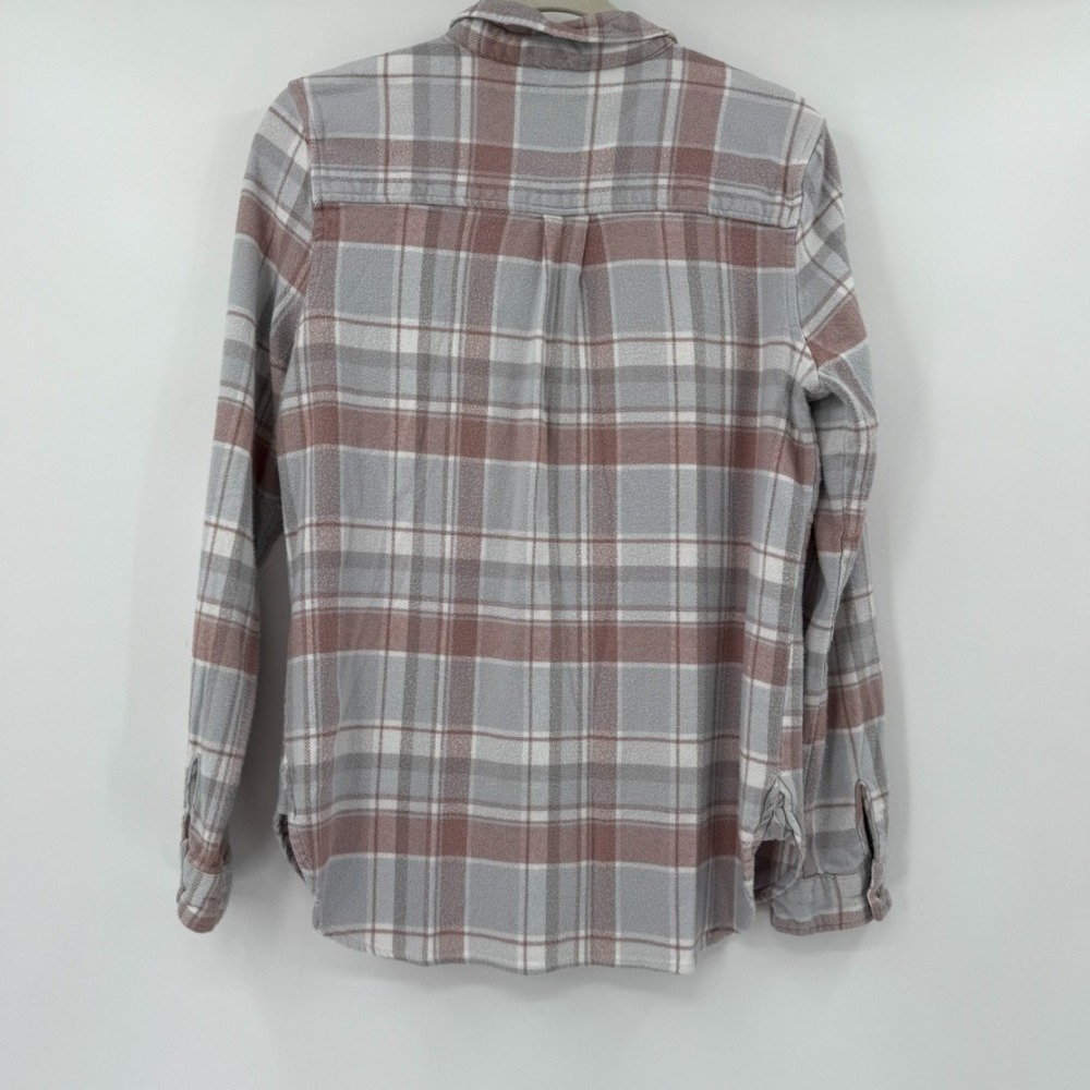 Womens Soft Plaid Flannel Shirt Size‎ L Dusty Mauve Neutral Granola Girl Hiking - Picture 2 of 14